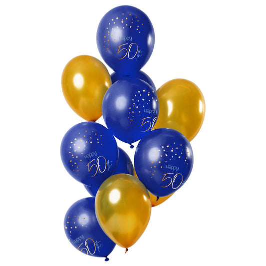 50-års Ballonger Mörkblå/Guld 12-pack